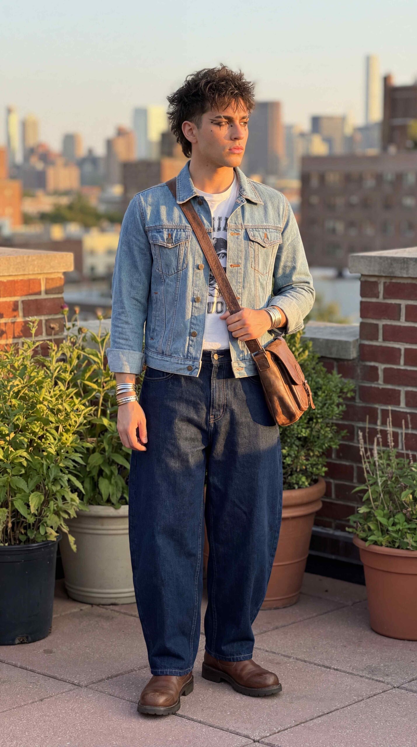 Denim on Denim Baggy Jeans Outfit Men