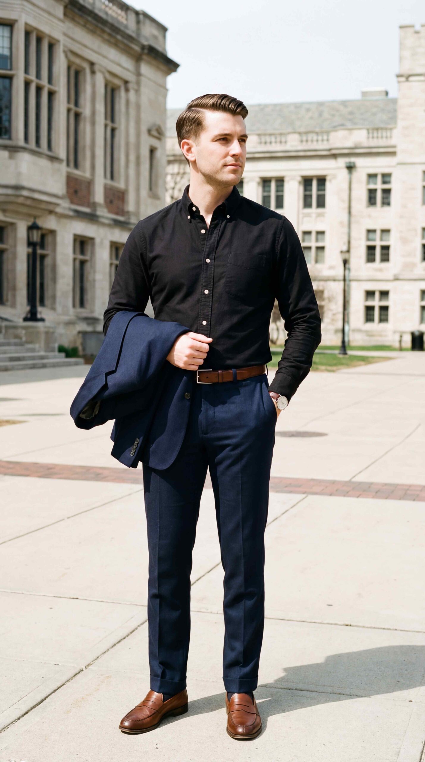 Preppy Black Shirt Style