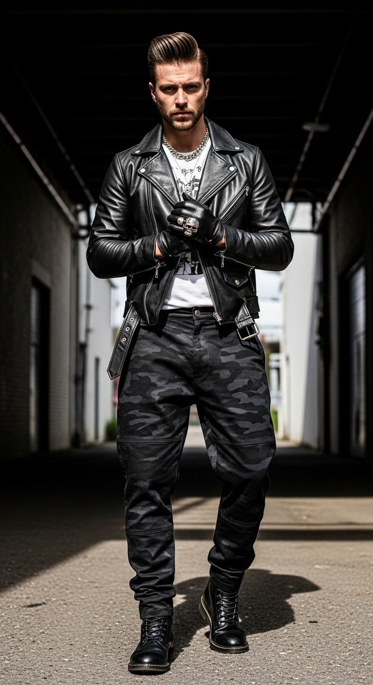 Edgy Leather Jacket Camo