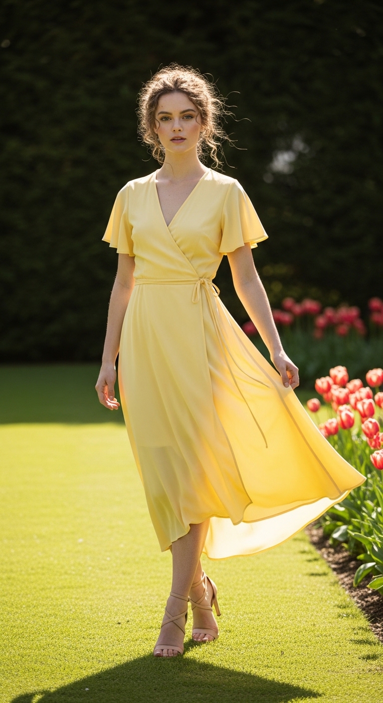 Pastel Yellow Wrap Dress