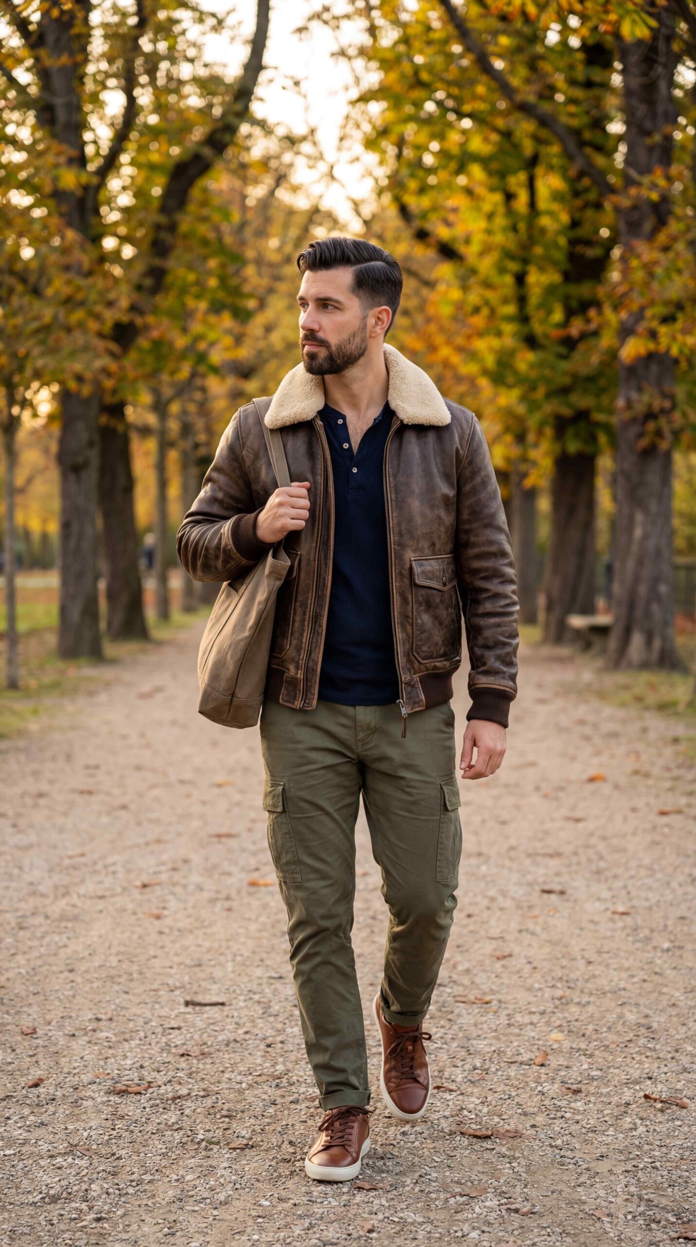 Brown Leather Bomber Casual