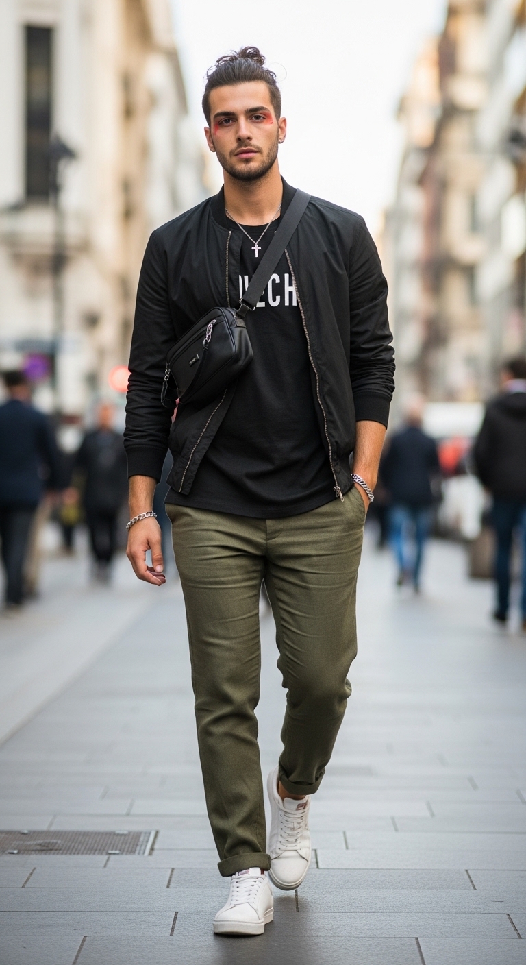 Olive Linen Streetwear Fusion